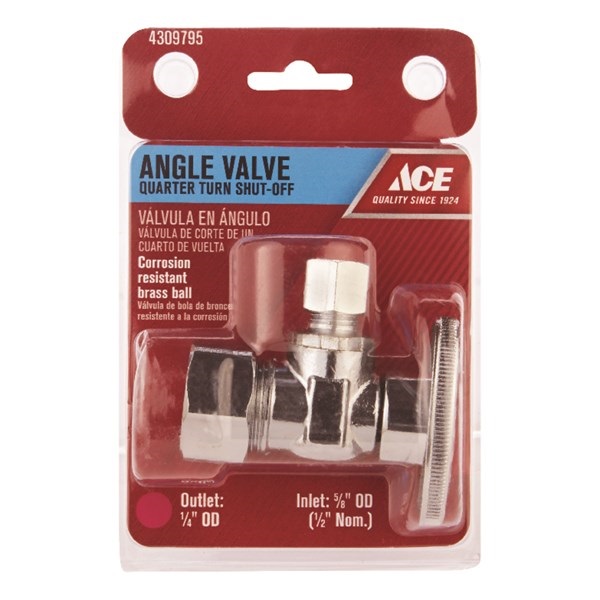 ACE ACE2626LF Angle Shut-Off Valve, 5/8 x 1/4 in Connection, Compression x Compression, Brass Body - 1