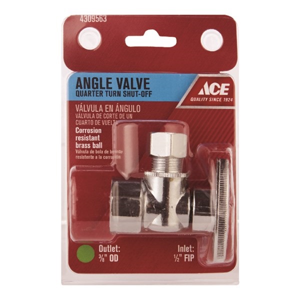 ACE ACE2048LF Angle Shut-Off Valve, 1/2 x 3/8 in Connection, FIP x Compression, Brass Body - 1