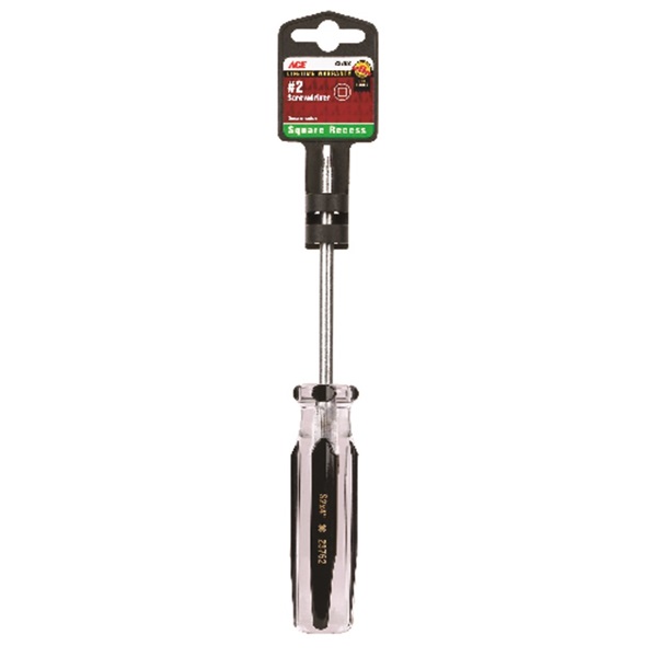 ACE 23762A Screwdriver, #2 Drive, Square Recess Drive, 8.07 in OAL, 4 in L Shank, Plastic Handle, Easy-Grip Handle - 1