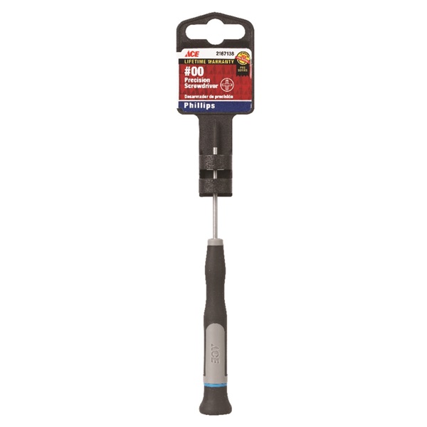ACE 2167138 Screwdriver, #0 Drive, Phillips Drive, 6.1 in OAL, 2-1/2 in L Shank, Plastic Handle, Soft-Grip Handle - 1