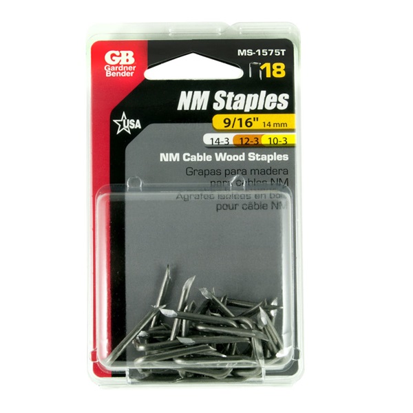Gardner Bender MS-1575 Cable Staple, 5 in L Leg, 0.562 in W Crown, Steel, Graphite