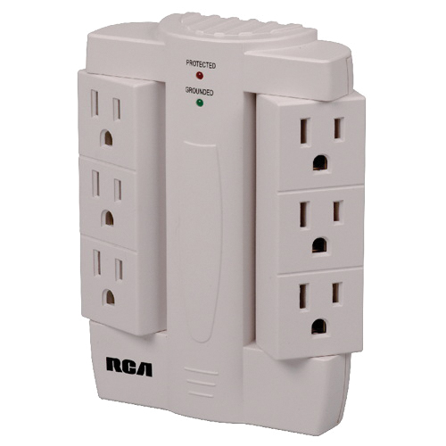 Audiovox PSWTS6R Swivel Surge Protector, 7-Outlet, 1500 J Energy