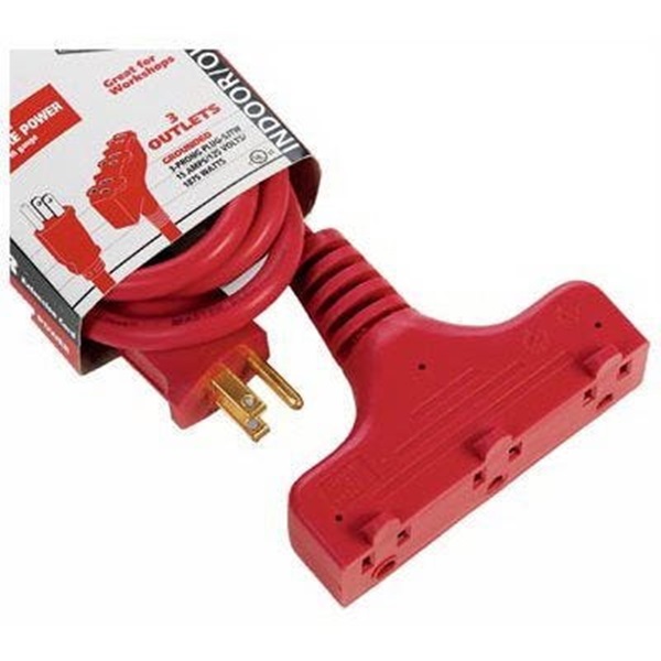 Master Electrician 04004ME Three-Outlet Extension Cord, 14 ga Cable, 15 A, 125 V, Red - 2