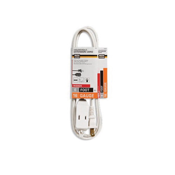 Master Electrician 09411TV Extension Cord, 16 AWG Cable, Cube Tap, 6 ft L, 13 A, 125 V, White