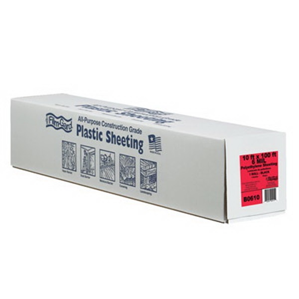 Film-Gard 626031 Construction Sheeting, 100 ft L, 10 ft W, 6 mil Thick, Polyethylene, Black