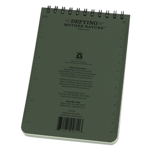 Rite in the Rain 946 Pocket Sized Notebook, Universal Pattern Sheet, 4 x 6 in Sheet, 50-Sheet, Green Sheet - 3