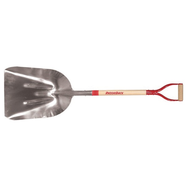 53128 Scoop Shovel, 15 in W Blade, Aluminum Blade, Wood Handle, D-Shaped Handle, 44-3/4 in OAL