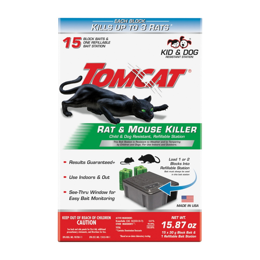 0370910 Refillable Rat Bait Station, 3.38 in L, 6-1/4 in W, 9.69 in H, Emerald Green