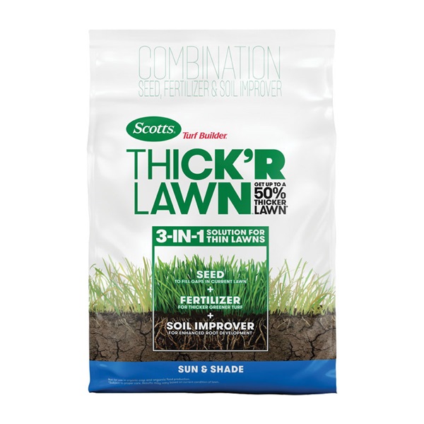 Scotts Turf Builder Thick'R Lawn 30156 Sun and Shade Mix Grass Seed, 12 lb Bag - 1