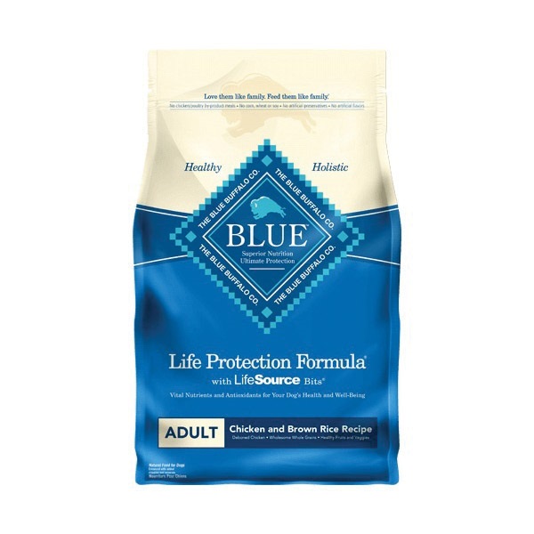 BLUE Life Protection Formula 00007 Dog Food, Adult Breed, Dry, Brown Rice, Chicken Flavor, 6 lb Bag