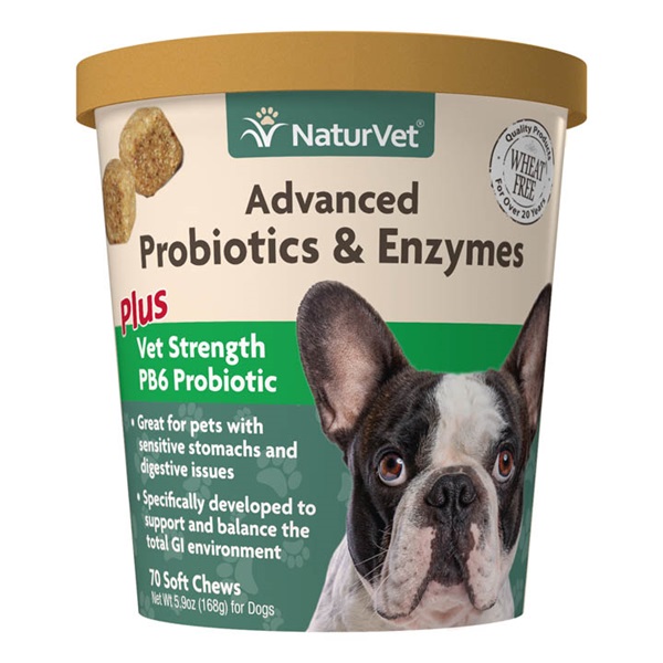 NaturVet 79903702 Advanced Probiotics and Enzymes Supplement, Soft Chew, 5.9 oz Cup