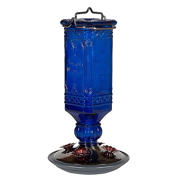 Perky-Pet 8117-2 Bird Feeder, Antique Bottle, 16 oz, Nectar, 4 -Port/Perch, Glass, Cobalt Blue, 9-3/4 in H