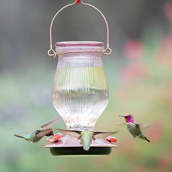 9104-2 Bird Feeder, Top-Fill, 24 oz, Nectar, 5-Port/Perch, Glass/Plastic, Rose Gold, 8-1/4 in H