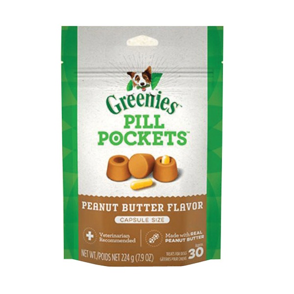 Pill Pockets 10128 Dog Treat, Capsule, Peanut Butter Flavor, 7.9 oz