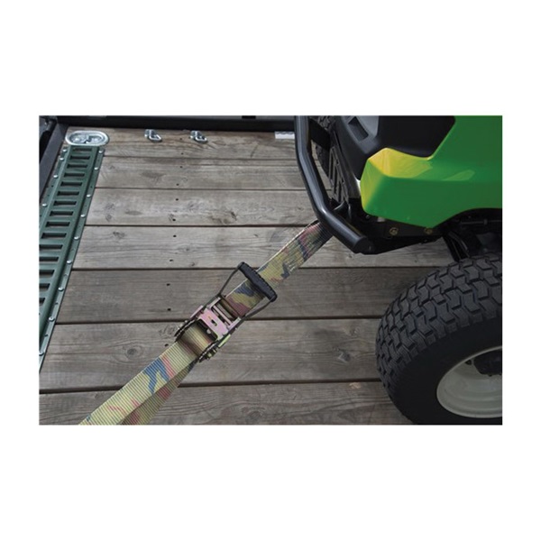 Ratchet Tie-Down Strap, Keeper, 2 in W, 27 ft L, Camouflage, 3333 lb Working Load, J-Hook End - 2