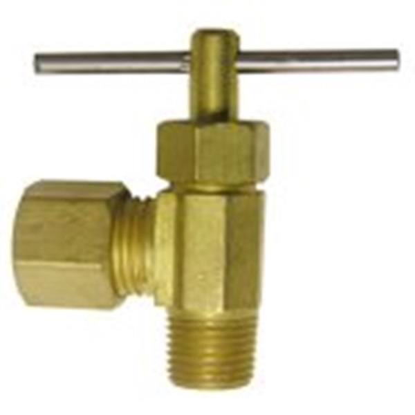 17-1109 Angle Needle Valve, 1/4 x 1/8 in Connection, Compression x MPT, Brass Body
