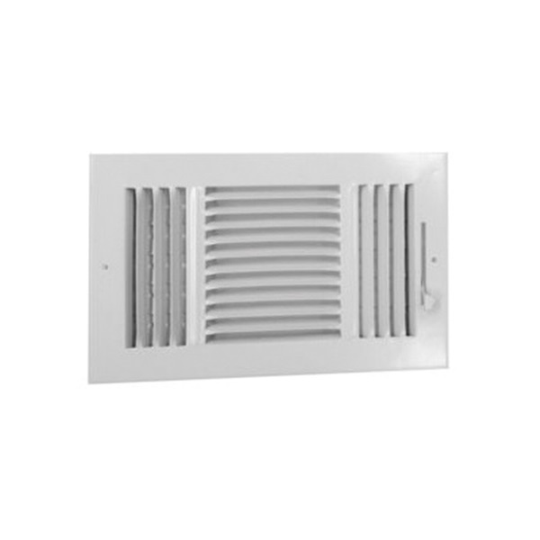 383W10X6-R Sidewall Register, 10 in W, 40 deg Air Deflection, 3-Way, Steel, White