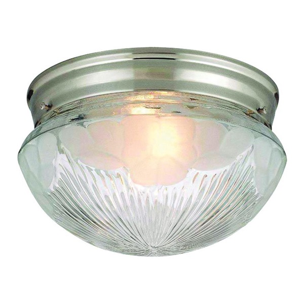 54-4726 Ceiling Light Fixture, 9 x 5-1/2 in, Mushroom, Glass, Clear, Satin Nickel