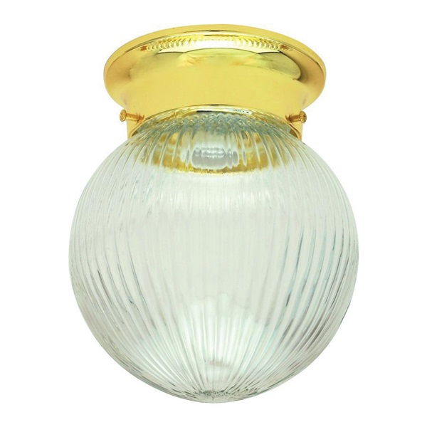 54-4338 Ceiling Light Fixture, 6 x 7 in, Globe, Glass, Clear, Polished Brass