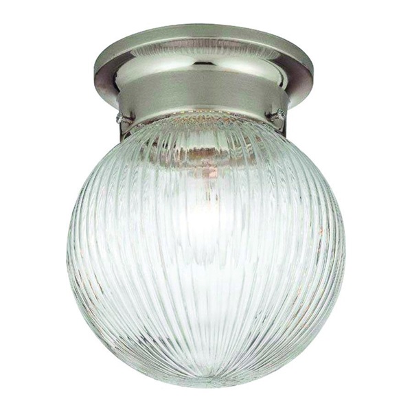 54-4718 Ceiling Light Fixture, 6 x 7 in, Globe, Glass, Clear, Satin Nickel