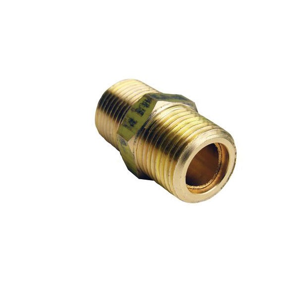 17-8631 Hex Pipe Nipple, 3/8 in, MIP, Brass, 125 psi Pressure