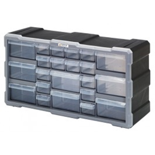 Quantum Storage Systems PDC-22BK Drawer Cabinet, 22-Drawer, Polypropylene, 19-1/2 in OAW, 10 in OAH, 6-1/4 in OAD - 1