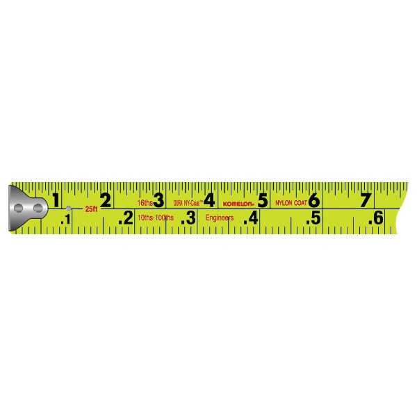 Tape Measure, Komelon, 25 ft L, 1 in W, Steel/Nylon Blade, Chrome/Black Case - 3