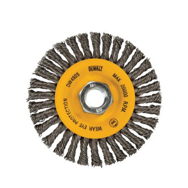 DEWALT DW49201 Wire Wheel, 5 in Dia, 5/8-11 Arbor/Shank, Knotted, Stringer Bead Bristle, 0.02 in Dia Bristle