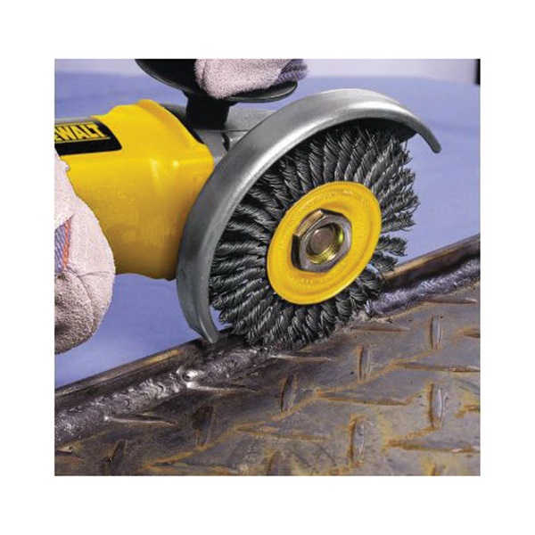 DEWALT DW49201 Wire Wheel, 5 in Dia, 5/8-11 Arbor/Shank, Knotted, Stringer Bead Bristle, 0.02 in Dia Bristle