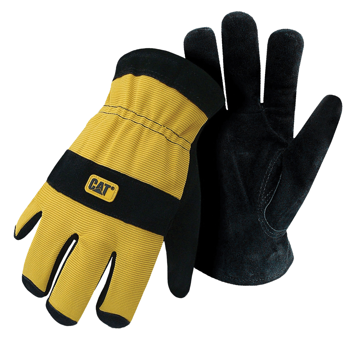 CAT012222XL Gloves, XL, Elastic Wrist Cuff, Poly/Spandex Back, Black/Yellow