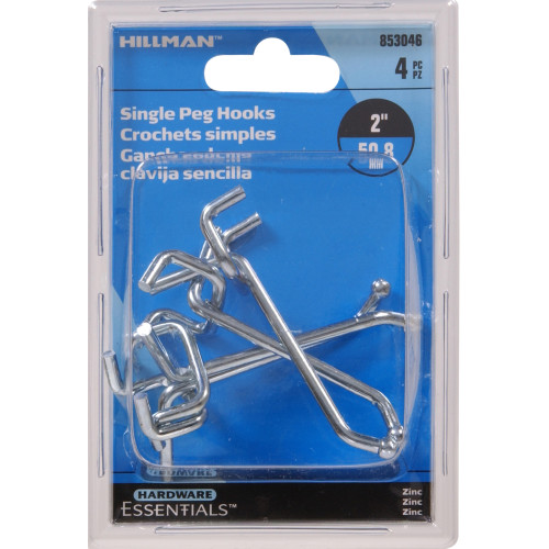 Hardware Essentials 853046 Pegboard Hook, 0.148 x 2 in, Steel, Zinc