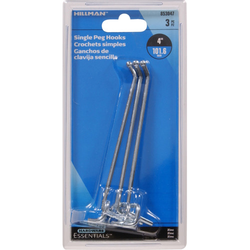 Hardware Essentials 853047 Pegboard Hook, 0.148 x 4 in, Steel, Zinc
