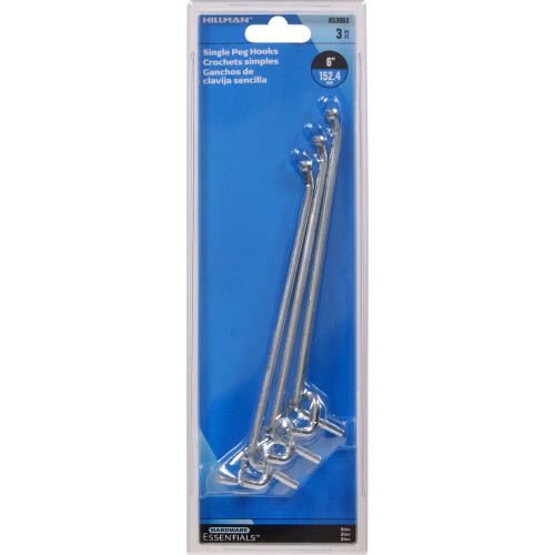 Hardware Essentials 853063 Pegboard Hook, 0.207 x 6 in, Steel, Zinc
