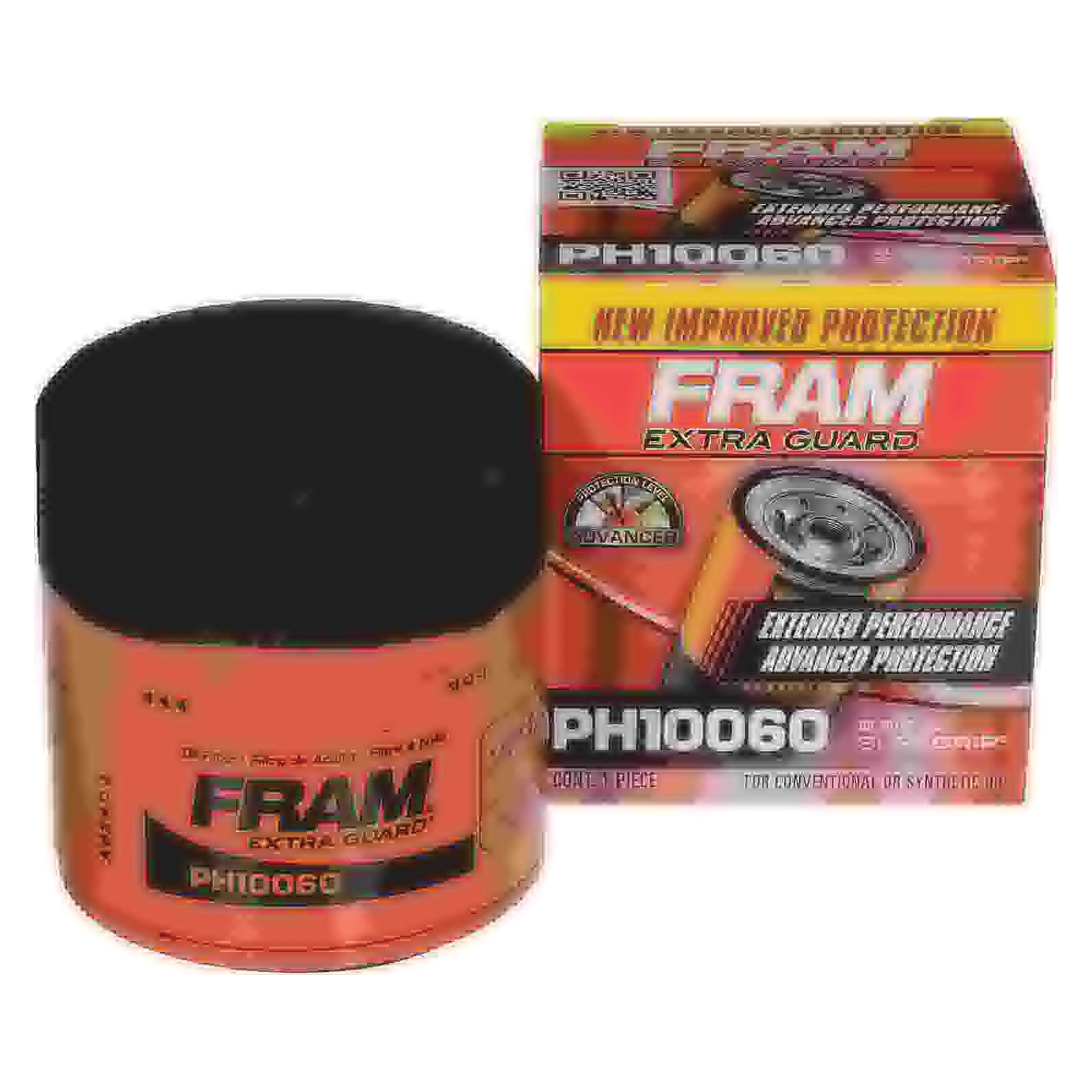 Fram Extra Guard PH10060 Spin-On Oil Filter, 22 mm Connection, Fibers, Resin Filter Media, 3 in OD x 3.33 in H