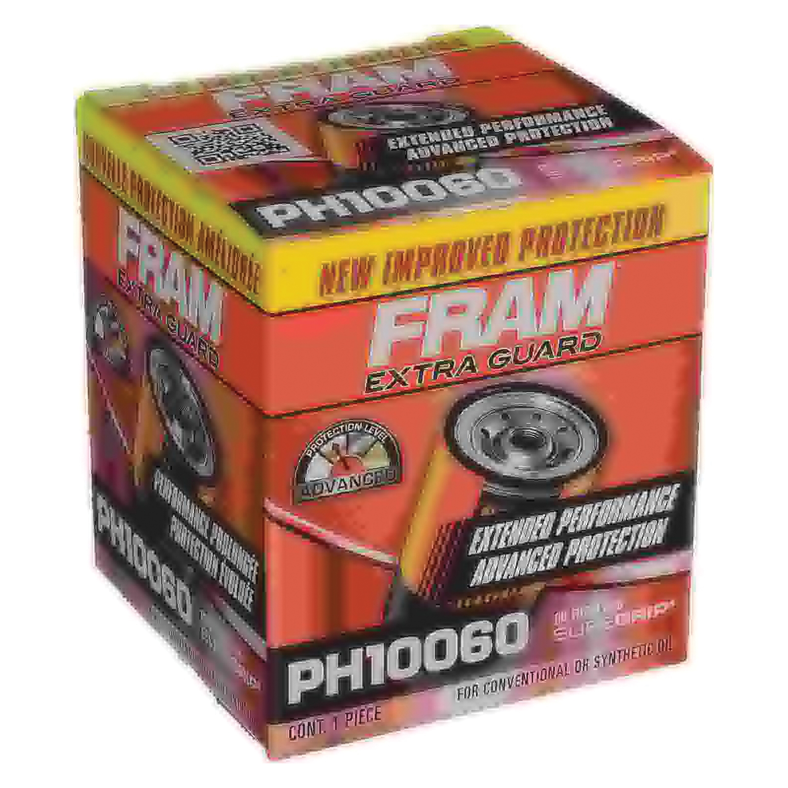 Fram Extra Guard PH10060 Spin-On Oil Filter, 22 mm Connection, Fibers, Resin Filter Media, 3 in OD x 3.33 in H