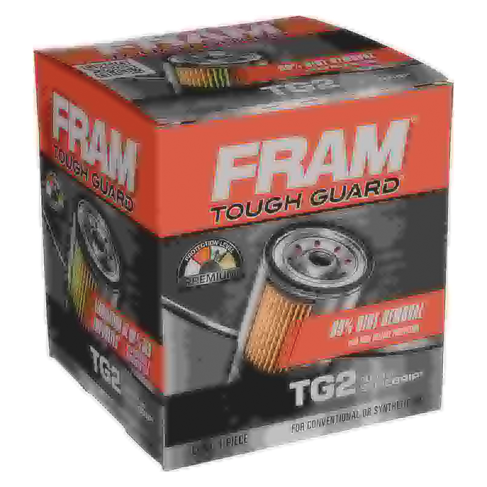 Fram Tough Guard TG2 Spin-On Oil Filter, 22 mm Connection, Cellulose, Synthetic Fiber Filter Media
