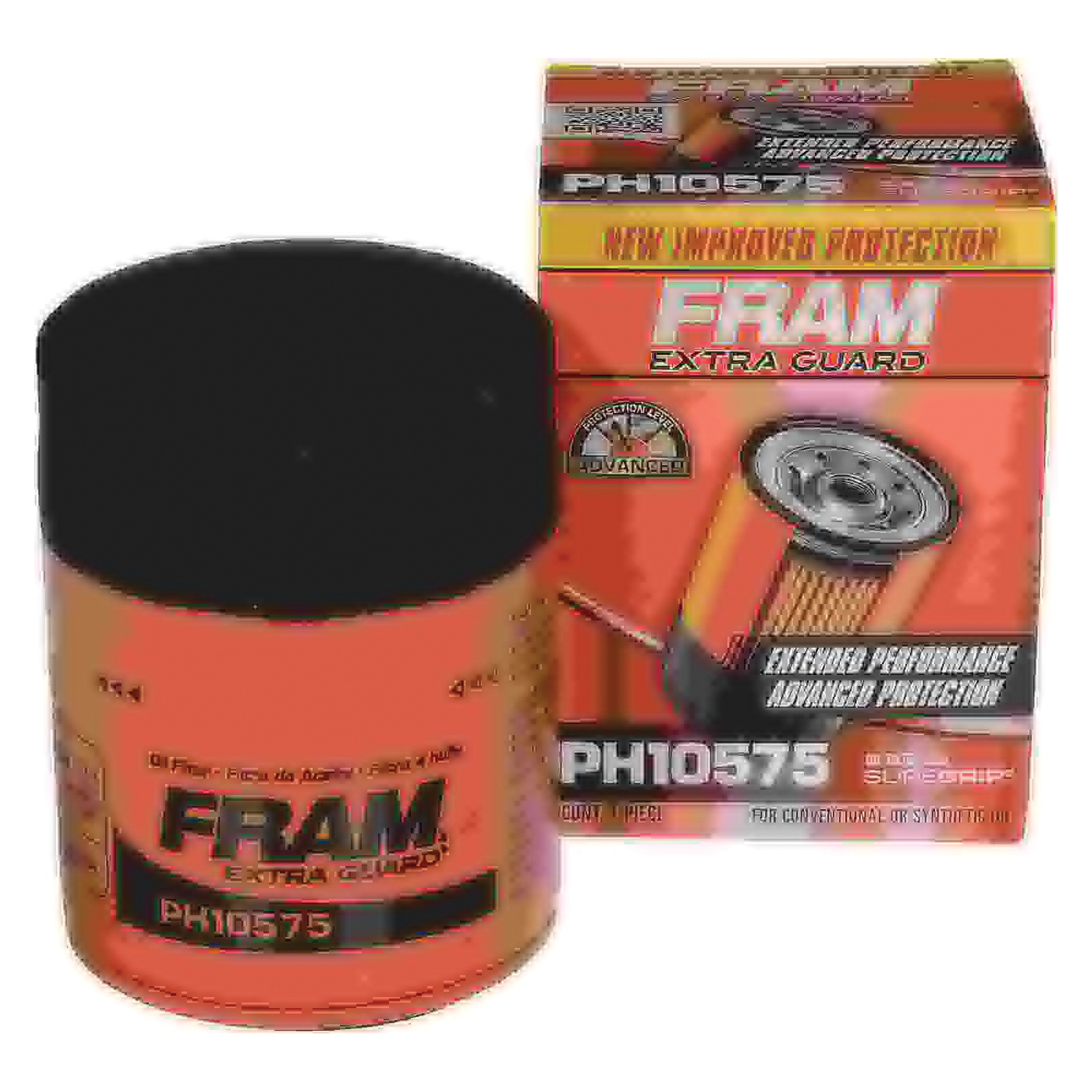 Fram Extra Guard PH10575 Spin-On Oil Filter, 22 mm Connection, Fibers, Resin Filter Media, 2.984 in OD x 4.06 in H