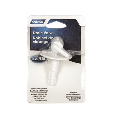 CAMCO 22223 Drain Valve with Lanyard, Plastic, White, For: 1/2 or 3/4 in Vinyl Tubing - 2