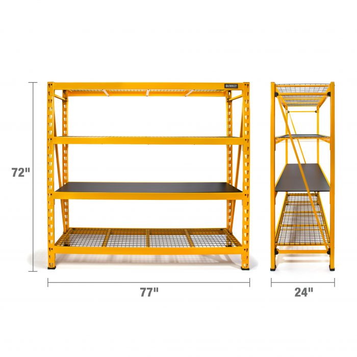 Storage Rack, Dewalt, 10,000 lb, 77 in W, 24 in D, 72 in H, 4-Shelf, Steel, Yellow - 2