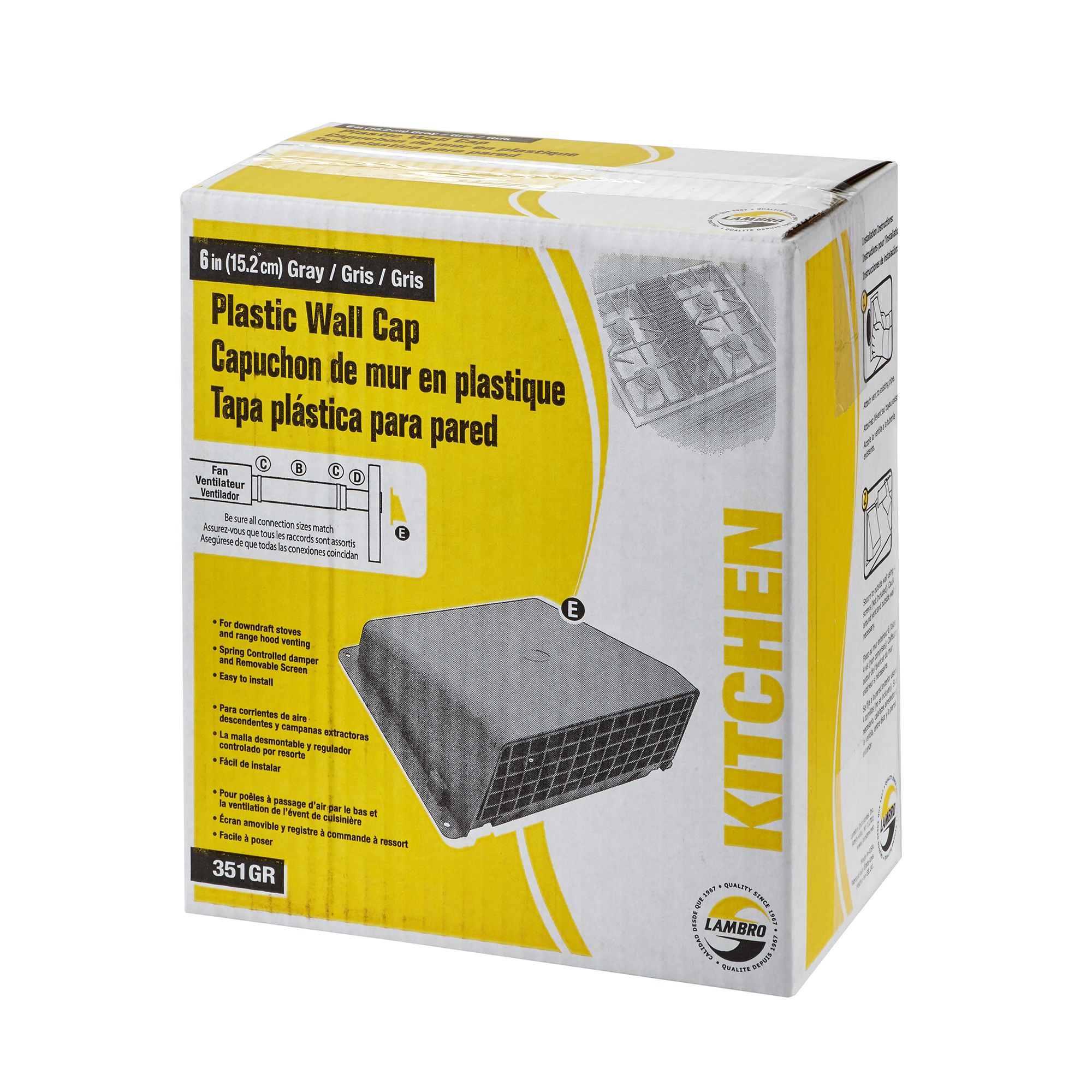 Lambro 351GR Wall Cap, 6 in Connection, Plastic, Gray