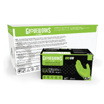 Gloveworks GWGN46100 Heavy-Duty Disposable Gloves, L, Nitrile, Powder-Free, Green, 9-1/2 in L - 2