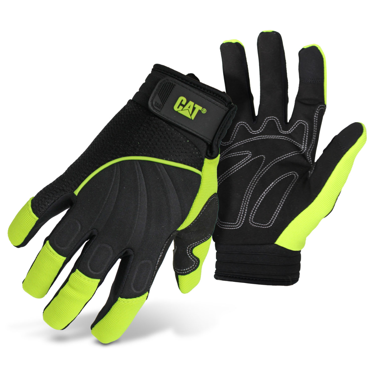 CAT CAT012224-L Mechanic Gloves, Men's, L, Adjustable Wrist Cuff, Synthetic Leather, Green