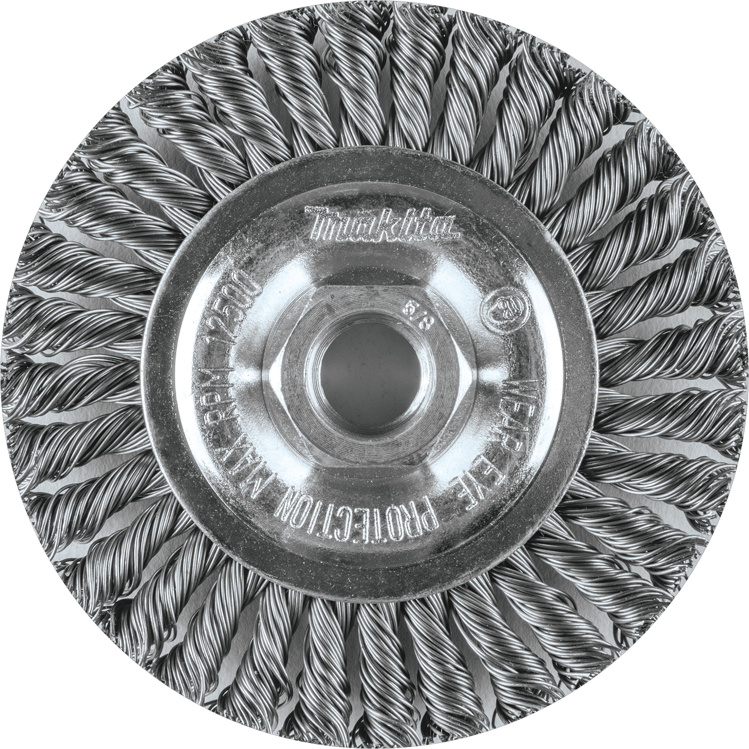 Makita A-98485 Wire Wheel, 4 in Dia, 5/8-11 Arbor/Shank, Twisted Bristle, 0.02 in Dia Bristle, Carbon Steel Bristle - 2
