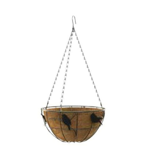 Panacea 84252 Hanging Basket with Coco Fiber, Round, Steel, Black
