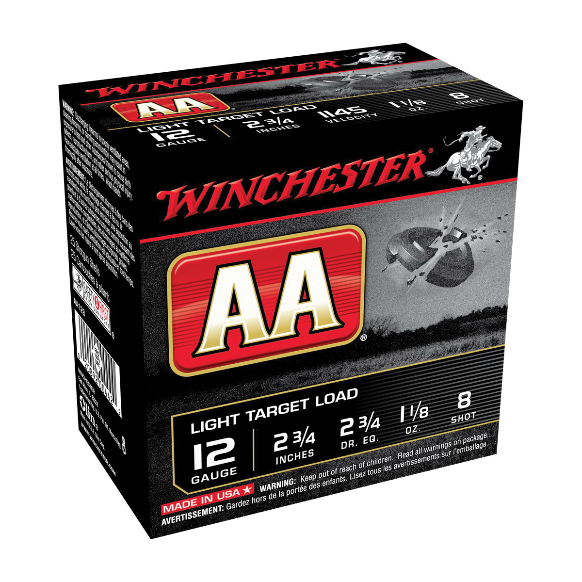 Winchester AA128 Shotshell, Light Target, Lead, Specifications: 1-1/8 oz Bullet Weight, 12 ga Ammo Caliber