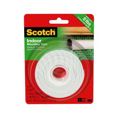 Scotch 314P Mounting Tape, 125 in L, 1 in W, White