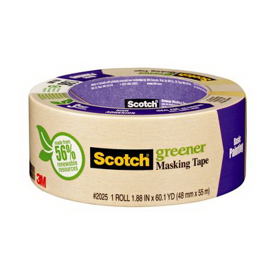 Scotch 2025-48C Greener Masking Tape, 60.1 yd L, 2 in W, Paper Backing