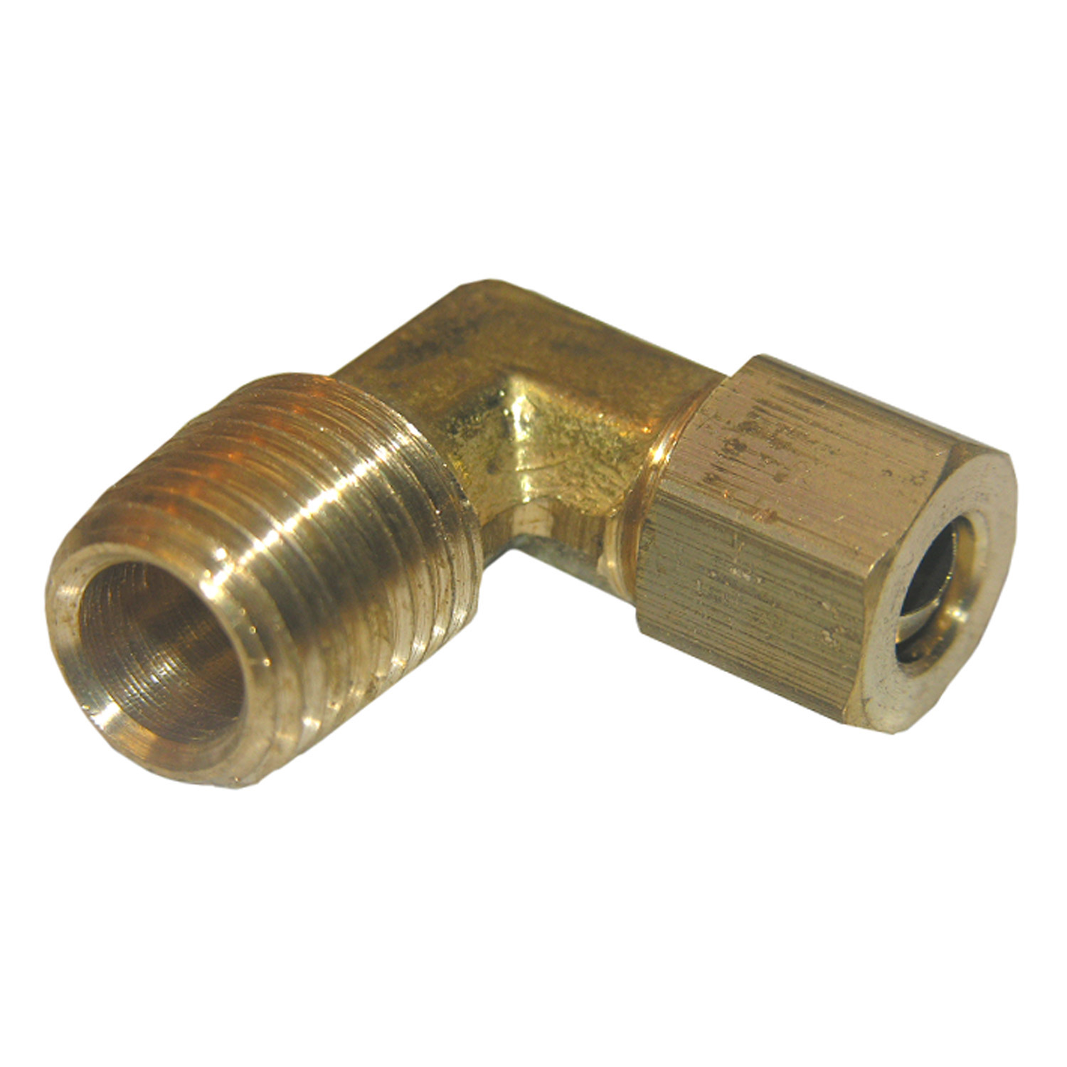 17-6911 Pipe Elbow, 1/4 in, Compression x MIP, 90 deg Angle, Brass, 150 psi Pressure