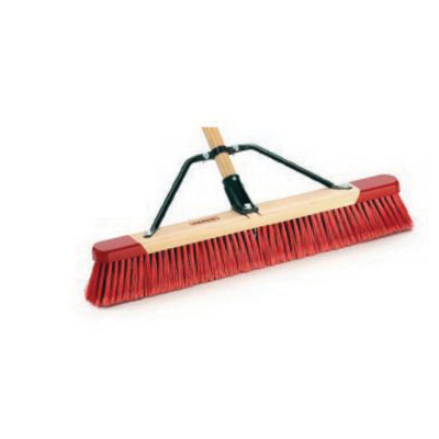 Harper 3024A Push Broom, 24 in Sweep Face, 3 in L Trim, Polystyrene Bristle, 64 in L, Wood Handle, Red