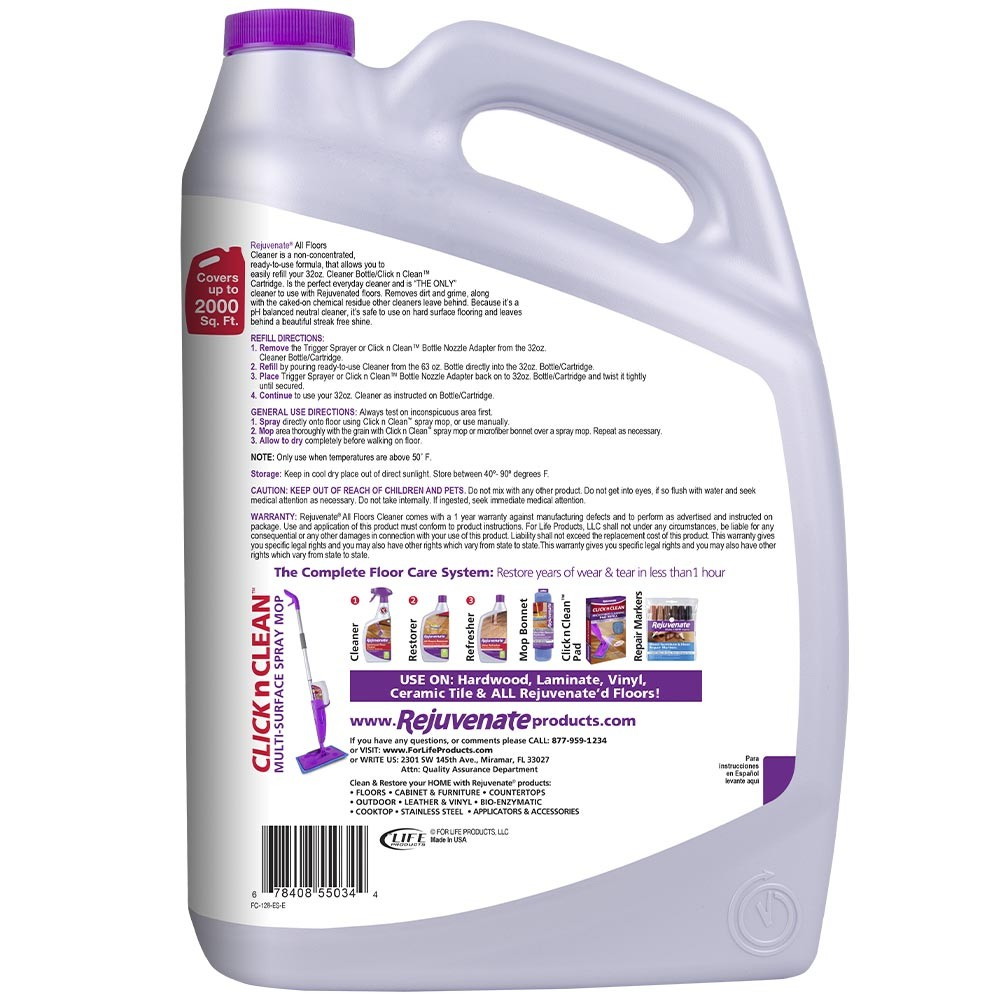 Rejuvenate RJFC128 Floor Cleaner, 128 oz Bottle, Liquid, Slight Aromatic, Clear